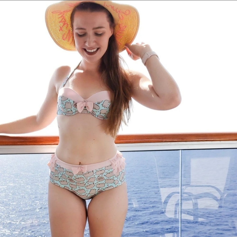 Pusheen Pink & Mint High Waisted Bikini Set Size XL